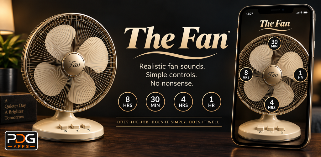 The Fan app shown beside a classic desk fan